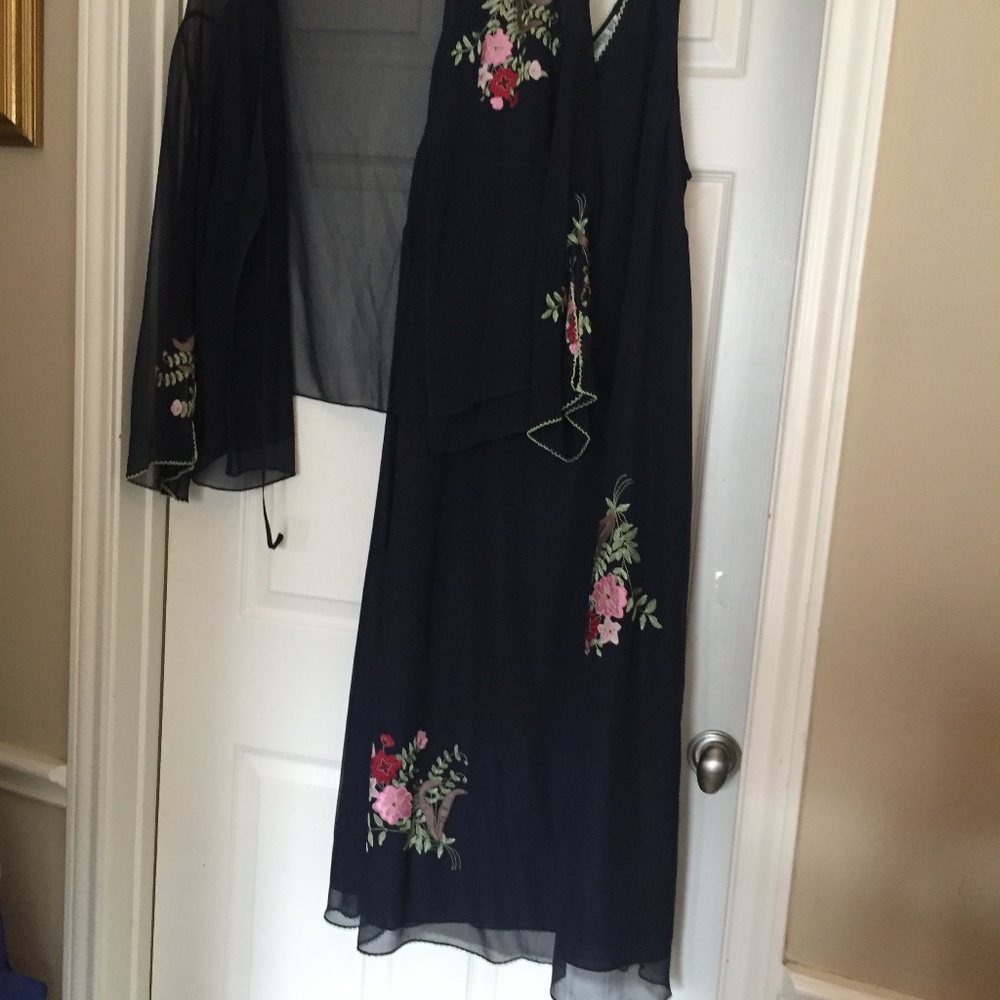 floral dress with sheer jacket overlay